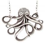 (disco)-Octopus Charm Necklace - Antique Silver