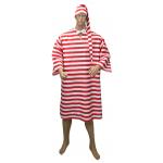 (disco)-Victorian Night Shirt and Cap - Wide Red Stripe