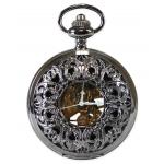 Mechanical Pocket Watch - Ornate Window - Black Pearl Finish