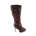 (disco)-Bonny Buckle Boot - Brown Faux Leather