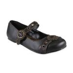 (disco)-Brassy Steampunk Mary Janes - Black Faux Leather