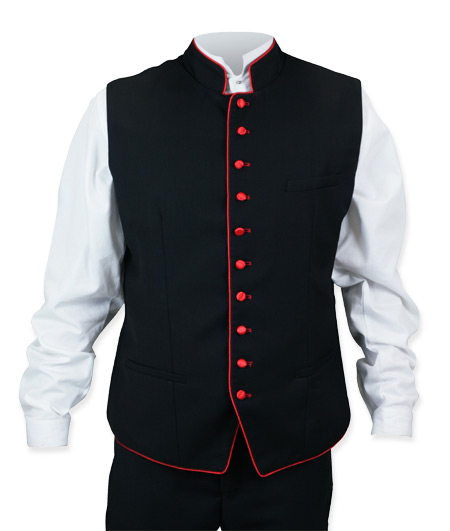 Steampunk Mens Black Solid Stand Collar Dress Vest | Gothic | Pirate | LARP | Cosplay | Retro | Vampire || Buckingham Vest - Red/Black