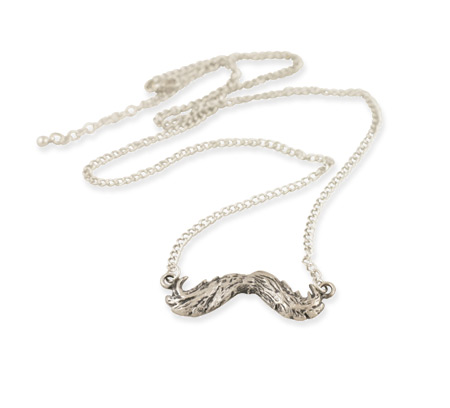 Mustache Charm Necklace - Polished Silver