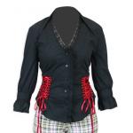 (disco)-Evangeline Blouse -  Black with Red Lace