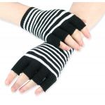 (disco)-Fingerless Gloves - Black/White Stripes