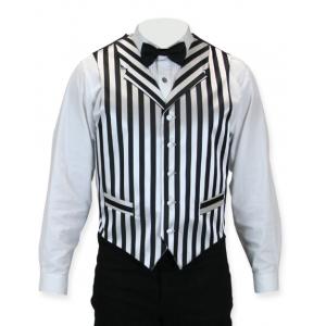  Victorian,Old West,Steampunk,Edwardian Mens Vests Black,White Satin,Microfiber,Synthetic Stripe Dress Vests |Antique, Vintage, Old Fashioned, Wedding, Theatrical, Reenacting Costume |