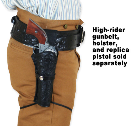 (.44/.45 cal) High-Rider Western Cartridge Belt - Black Tooled Leather 