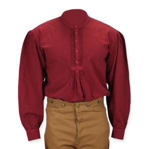  Victorian,Old West,Edwardian Mens Shirts Burgundy,Red Cotton Solid Work Shirts,Pioneer Shirts |Antique, Vintage, Old Fashioned, Wedding, Theatrical, Reenacting Costume |