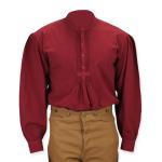  Victorian,Old West,Edwardian Mens Shirts Burgundy,Red Cotton Solid Work Shirts,Pioneer Shirts |Antique, Vintage, Old Fashioned, Wedding, Theatrical, Reenacting Costume |