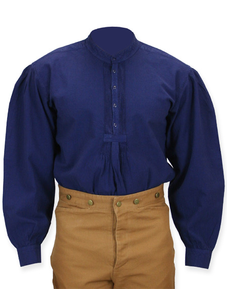Steampunk Mens Blue Cotton Solid Band Collar Work Shirt | Gothic | Pirate | LARP | Cosplay | Retro | Vampire || Fundamental Work Shirt - Navy