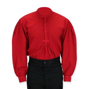  Victorian,Old West,Edwardian Mens Shirts Red Cotton Solid Work Shirts,Pioneer Shirts |Antique, Vintage, Old Fashioned, Wedding, Theatrical, Reenacting Costume |