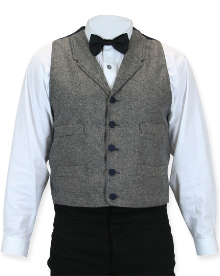 Victorian Mens Brown,Blue Tweed,Wool Blend Herringbone Notch Collar Dress Vest | Dickens | Downton Abbey | Edwardian || Marshall Wool Vest - Tan/Navy