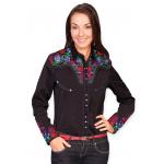 (disco)-Floral Fiesta Western Blouse - Blue