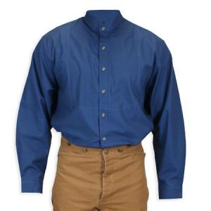  Victorian,Old West Mens Shirts Blue Cotton Solid Work Shirts |Antique, Vintage, Old Fashioned, Wedding, Theatrical, Reenacting Costume |