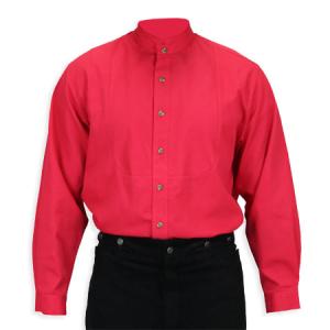  Victorian,Old West Mens Shirts Red Cotton Solid Work Shirts |Antique, Vintage, Old Fashioned, Wedding, Theatrical, Reenacting Costume |