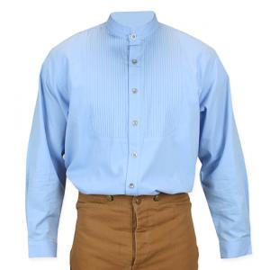  Victorian,Old West,Edwardian Mens Shirts Blue Cotton Solid Dress Shirts,Work Shirts |Antique, Vintage, Old Fashioned, Wedding, Theatrical, Reenacting Costume |