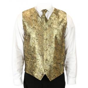  Victorian,Old West Mens Vests Gold Satin,Microfiber,Synthetic Paisley Dress Vests,Tie Included |Antique, Vintage, Old Fashioned, Wedding, Theatrical, Reenacting Costume | NYE