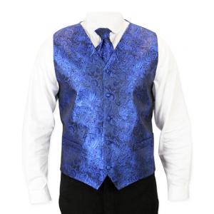  Victorian,Old West Mens Vests Blue Satin,Microfiber,Synthetic Paisley Dress Vests,Tie Included |Antique, Vintage, Old Fashioned, Wedding, Theatrical, Reenacting Costume |