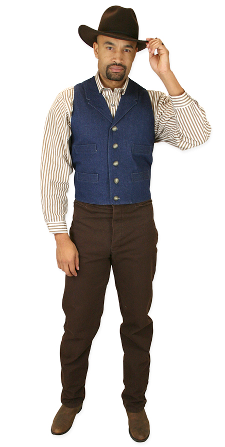 1800s Mens Blue Cotton Solid Notch Collar Work Vest | 19th Century | Historical | Period Clothing | Theatrical || Corden Vest - Denim