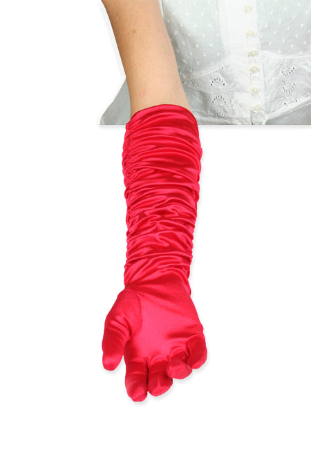 Opera Length Satin Gloves - Red