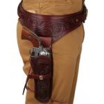 (.22 cal) Western Gun Belt and Holster - RH Draw - Wine-Colored Tooled Leather
