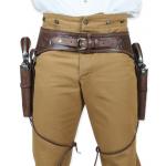 (.44/.45 cal) Western Gun Belt and Holster - Double - Chocolate Brown Tooled Leather