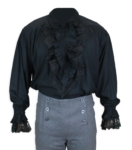 Steampunk Mens Black Solid Point Collar Dress Shirt | Gothic | Pirate | LARP | Cosplay | Retro | Vampire || Bellamy Shirt - Black