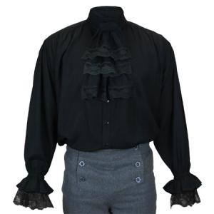  Victorian,Regency,Steampunk Mens Shirts Black Synthetic Solid Dress Shirts |Antique, Vintage, Old Fashioned, Wedding, Theatrical, Reenacting Costume |