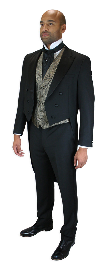 Victorian Mens Black Solid Peak Collar Tuxedo | Dickens | Downton Abbey | Edwardian || 2-Piece Tailcoat Tuxedo