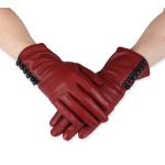 (disco)-Premium Ladies Short Gloves - Red with Button Trim