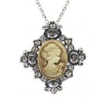 (disco)-Charm Necklace - Filigree Tan Cameo