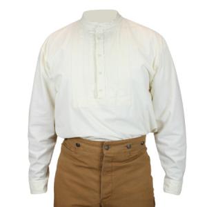  Victorian,Old West,Edwardian Mens Shirts Ivory Cotton Solid Work Shirts |Antique, Vintage, Old Fashioned, Wedding, Theatrical, Reenacting Costume |