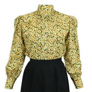  Victorian,Old West Ladies Blouses Yellow Cotton Floral,Calico Traditional Fit Blouses,Colorful Blouses |Antique, Vintage, Old Fashioned, Wedding, Theatrical, Reenacting Costume |