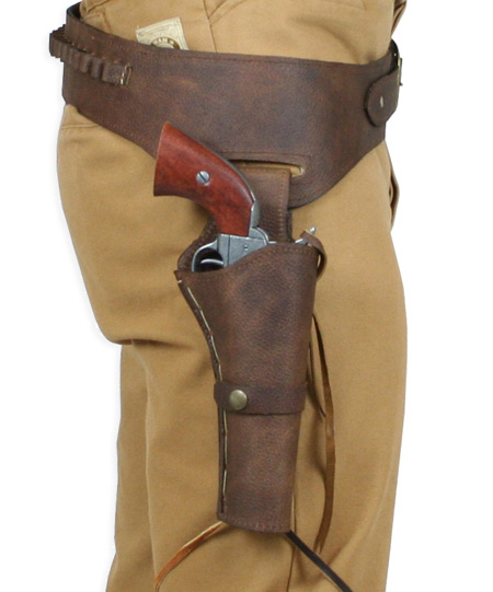 (.44/.45 cal) Western Gun Belt and Holster - RH Draw - Pebble Brown Leather