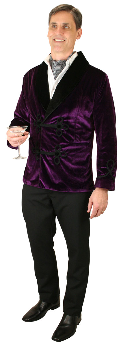 Victorian Mens Purple Velvet Solid Shawl Collar Smoking Jacket | Dickens | Downton Abbey | Edwardian || Vintage Smoking Jacket - Purple Velvet