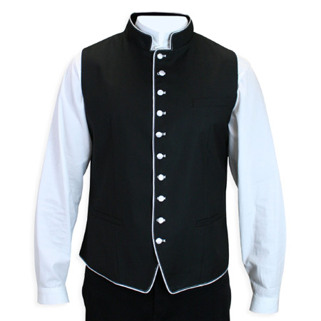 Wedding Mens Black,White Solid Stand Collar Dress Vest | Formal | Bridal | Prom | Tuxedo || Buckingham Vest - Black/White
