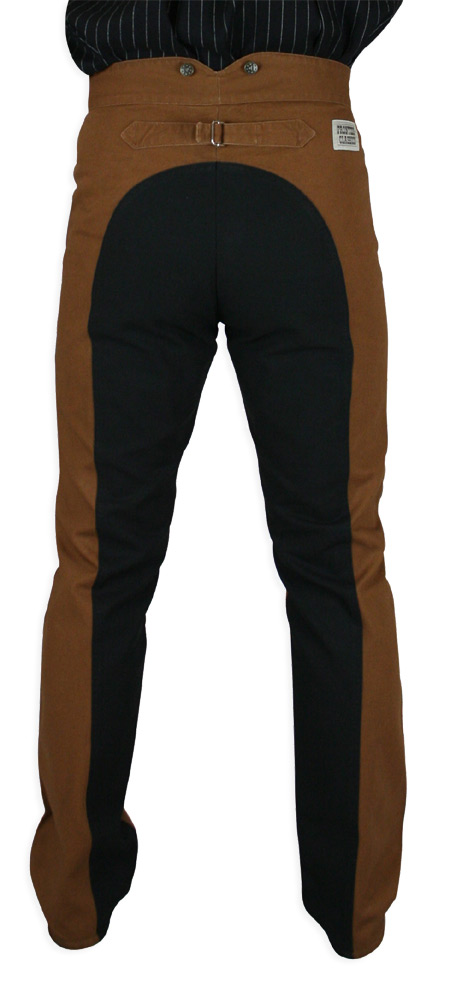Victorian Mens Brown,Black Cotton Solid Work Pants | Dickens | Downton Abbey | Edwardian || Olson Saddle Pants - Tan/Black
