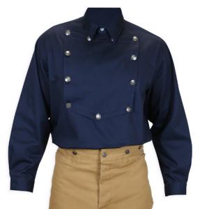  Old West Mens Shirts Blue Cotton Solid Bib Shirts,Work Shirts |Antique, Vintage, Old Fashioned, Wedding, Theatrical, Reenacting Costume |