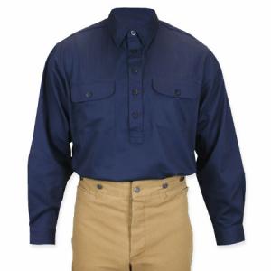  Victorian,Old West Mens Shirts Blue Cotton Solid Work Shirts |Antique, Vintage, Old Fashioned, Wedding, Theatrical, Reenacting Costume |