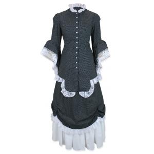  Victorian,Old West Ladies Dresses and Suits Black Cotton Print Suits,Dresses |Antique, Vintage, Old Fashioned, Wedding, Theatrical, Reenacting Costume |