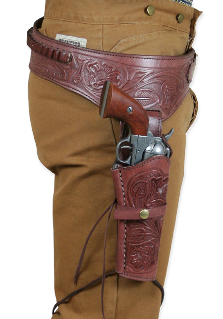 NEW 357 Cal Tooled Holster Gun Belt Drop Loop LEATHER Western RIG SASS Cowboy US 