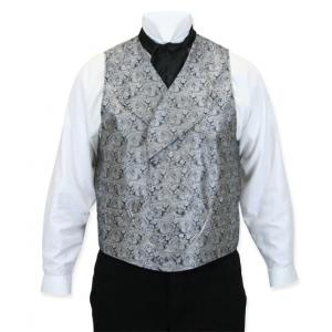  Victorian,Old West,Edwardian Mens Vests Silver,Gray Satin,Microfiber,Synthetic Paisley Dress Vests |Antique, Vintage, Old Fashioned, Wedding, Theatrical, Reenacting Costume |
