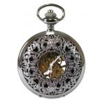 (disco)-Ornate Window Mechanical Pocket Watch - Black Pearl Finish