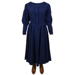  Victorian,Old West,Edwardian Ladies Dresses and Suits Blue Cotton Solid Dresses |Antique, Vintage, Old Fashioned, Wedding, Theatrical, Reenacting Costume |