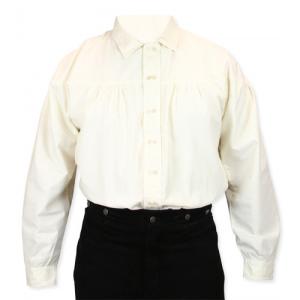  Victorian,Old West,Steampunk Mens Shirts Ivory Cotton Solid Work Shirts |Antique, Vintage, Old Fashioned, Wedding, Theatrical, Reenacting Costume |