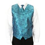  Victorian,Old West, Mens Vests Blue Satin,Synthetic,Microfiber Paisley Dress Vests,Tie Included |Antique, Vintage, Old Fashioned, Wedding, Theatrical, Reenacting Costume |