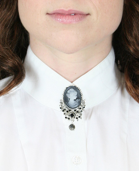 Vintage Ladies Black,Silver Pin | Romantic | Old Fashioned | Traditional | Classic || Cameo Brooch with Crystals - Black