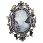 Cameo Brooch - Gray and Silver