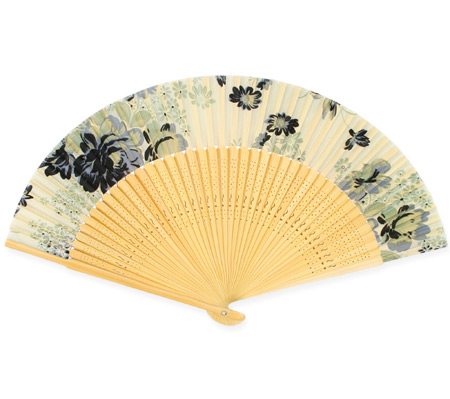 Vintage Ladies Blue Wood,Silk Fan | Romantic | Old Fashioned | Traditional | Classic || Silk Fan - Blue Floral