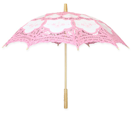 Steampunk Ladies Red,White Cotton,Lace Lacy Parasol | Gothic | Pirate | LARP | Cosplay | Retro | Vampire || Embroidered Battenberg Lace Parasol - Pink/White